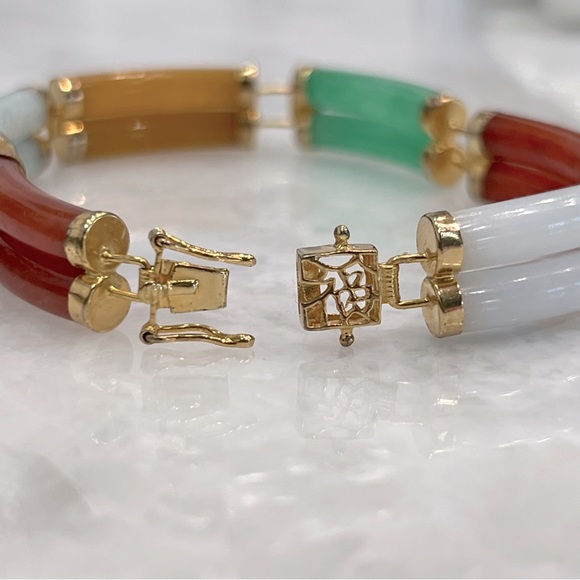 Multicolor Burmese Jade Sterling Silver Double Tube Bracelet - Picture 10 of 11
